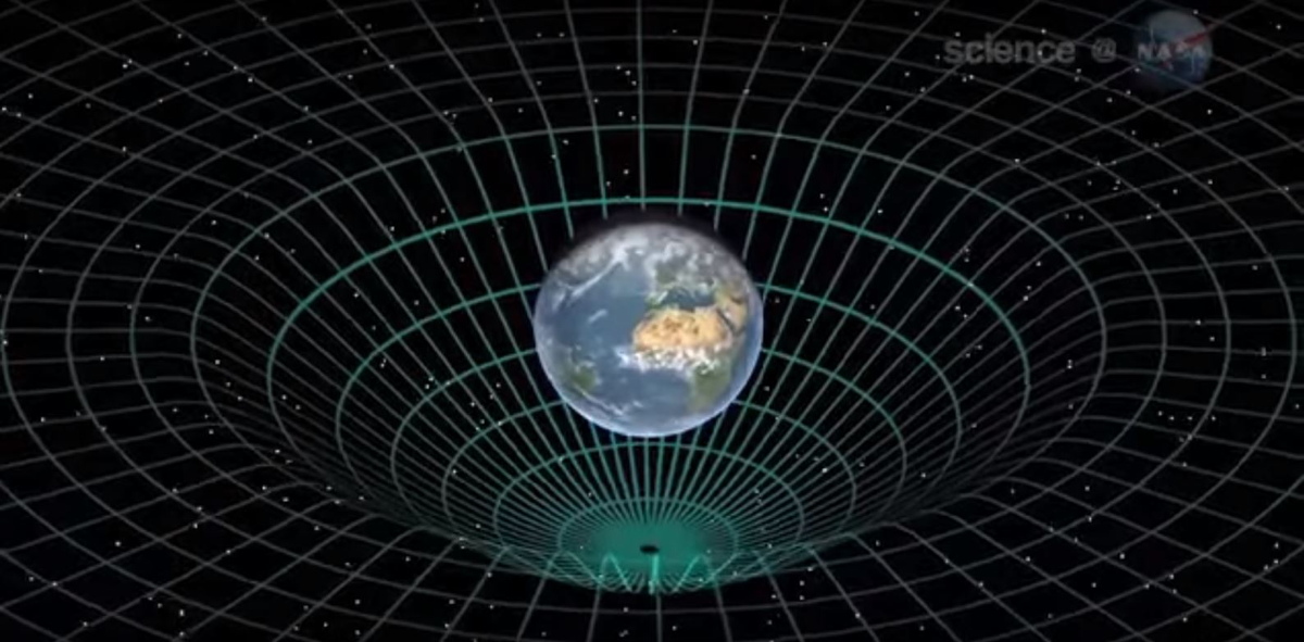 The earth warps space around it
